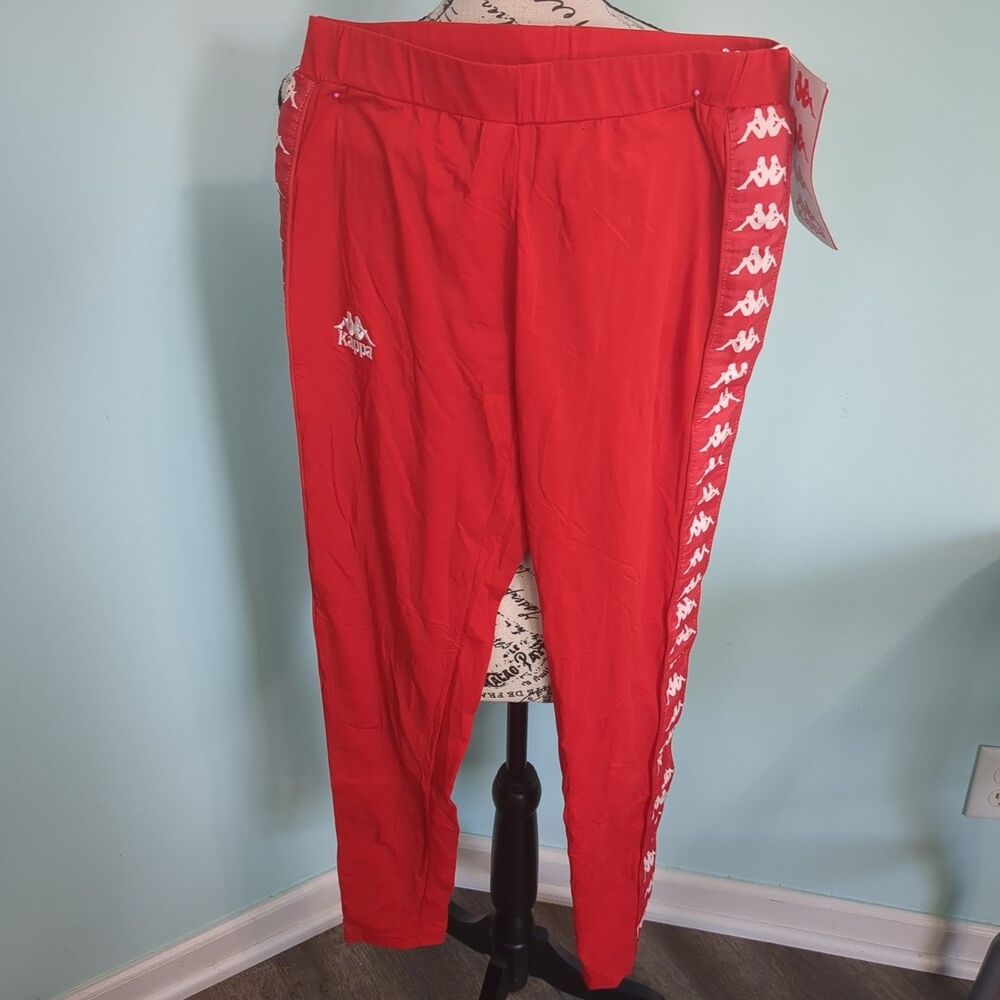 NWT Kappa 222 Banda Wrastoria Track Pants in Red/White Women's Size Medium